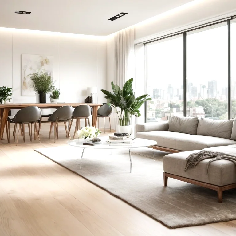 Innenansicht eines hellen Wohnzimmers mit Designer-Möbeln